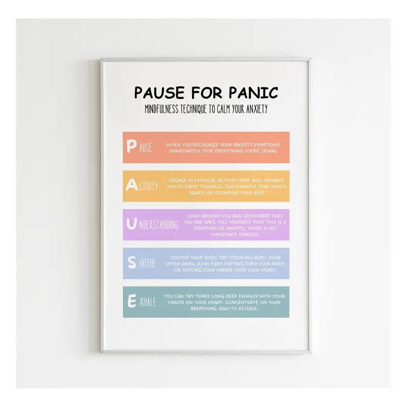 Pause For Panic Poster, Trauma Recovery, Narrative Therapy, Emdr, Dbt, School Counselling Office Poster, Gifts For Her...