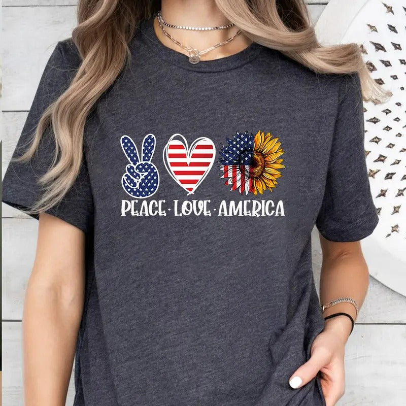 Peace Love America, 4th of July Shirt, Independence Day Gift, Patriotic Shirt, Gift for American, Freedom USA Tshirt,...
