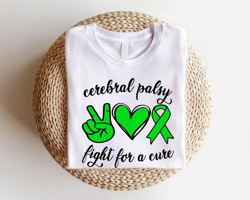 Peace Love Green Ribbon Shirt, Unisex Fighter T-Shirt, Cerebral Palsy Awareness Tee, Warrior Gift Tee, Support Tee....