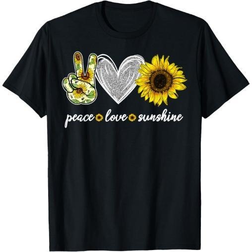 Peace Love Sunshine Sunflower Hippie Sunflower Lover Gifts T-Shirt Made in USA Hoodie, Sweatshirt | GrindPrints.com