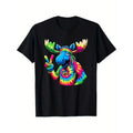 Peace Sign Tie Dye Moose T-Shirt, 100% Cotton, Gift for Men Women Dad Mom Friends, S-XXXL, Black Made in USA Hoodie,...