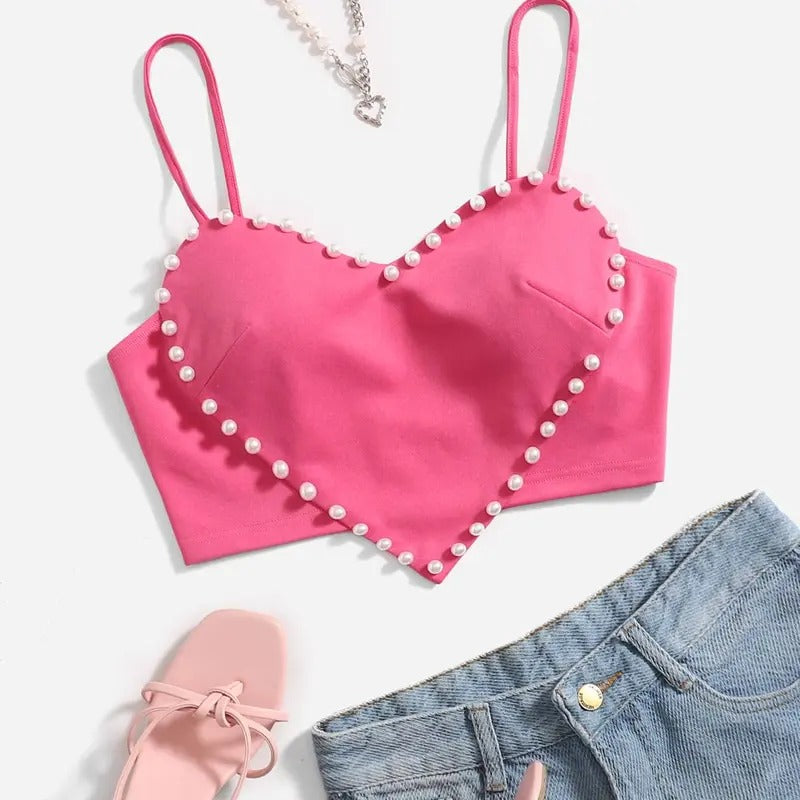 Pearls Sleeveless Asymmetrical Hem Heart Crop Cami Top  Camisole T-Shirts, Hoodie, Sweatshirt | GrindPrints.com