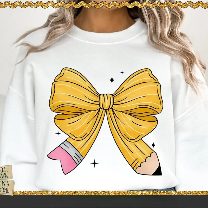 Pencil Coquette Bow Shirt, Teacher Coquette Bow, Back to School, Teacher Appreciation, Teacher Shirt, Coquette Pencil Tee...