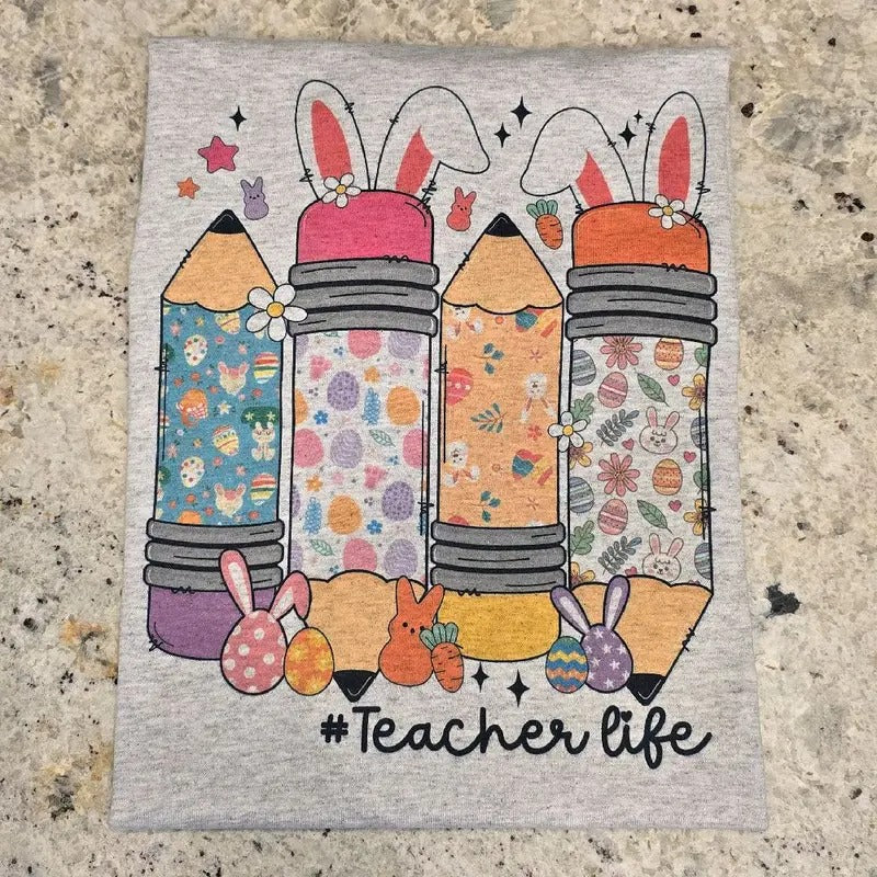 Pencil Teacher Life Easter Graphic Tee or Sweatshirt Hoodie | GrindPrints.com