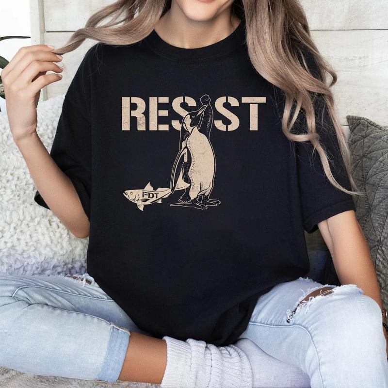 Penguins Against Tariffs Shirt Funny Anti Trummp Tshirt Fashion Cotton, Full Colors, Full Sizes, For Men, For Women...
