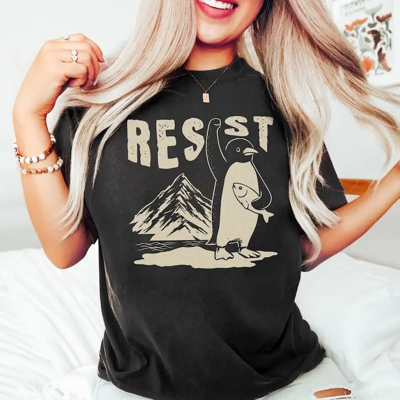 Penguins Resist  Shirt, Funny Penguins Against Tariffs Shirt Hoodie, Sweatshirt | GrindPrints.com