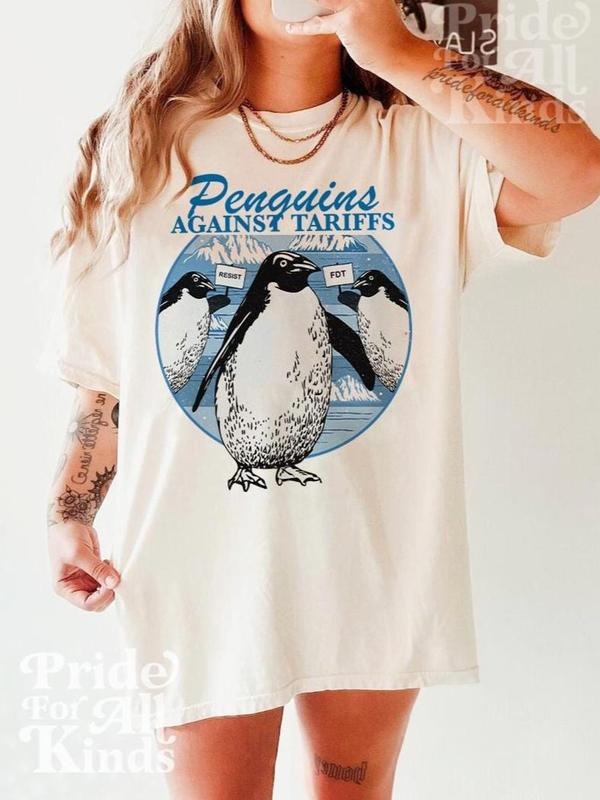 Penguins against tariffs shirt, resist shirt, fight fascism, girl the tariffs, liberal feminist human rights sweatshirt...