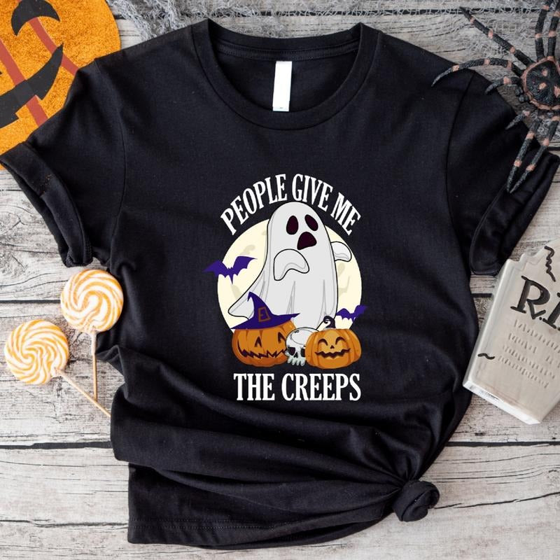 People Give Me The Creeps T-Shirt, Funny Halloween Ghost Party Shirt, Spooky Season Tee Hoodie, Sweatshirt | GrindPrints.com