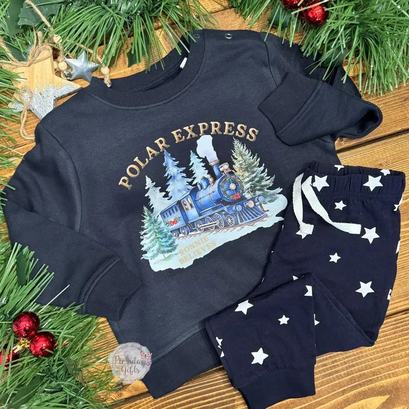 Personalised Christmas Family Polar Express Sweatshirt Star PJ's, Christmas Matching Sweater, Matching Christmas Pyjamas...