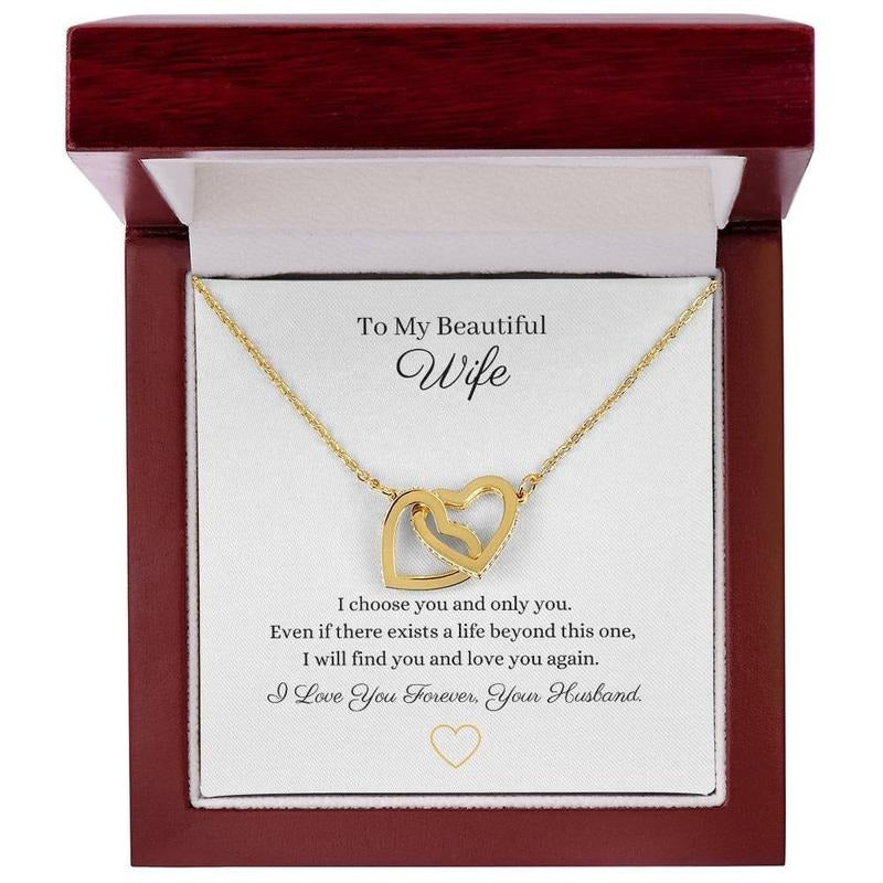 Personalised Gift For Her Interlocking Hearts Pendant Necklace, Birthday Gift, Love Necklace With Message Card, Gift For...
