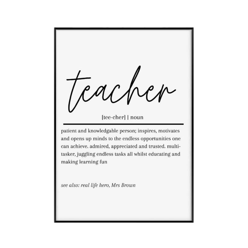 Personalised Teacher Definition Print, Teacher Gift Idea, Thank You Teacher, Gifts For Women Teacher Art Prints, Poster...