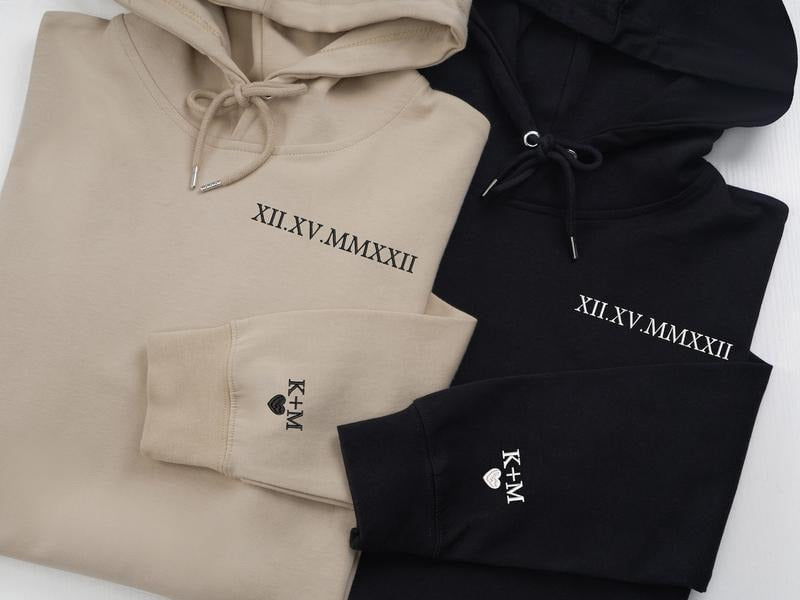 Personalized Couple Hoodies, Roman Numeral Embroidered Sweatshirt, Anniversary Shirt, Valentine's Day Gifts, Couple...