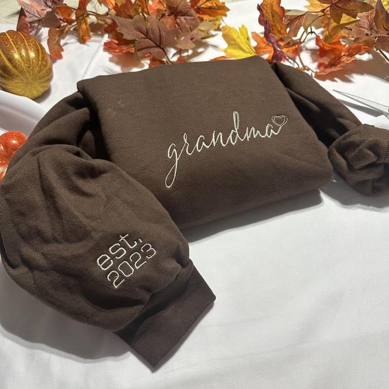 Personalized Grandma embroidered sweatshirt, Casual Grandma personalized crewneck T-Shirts, Hoodie | GrindPrints.com