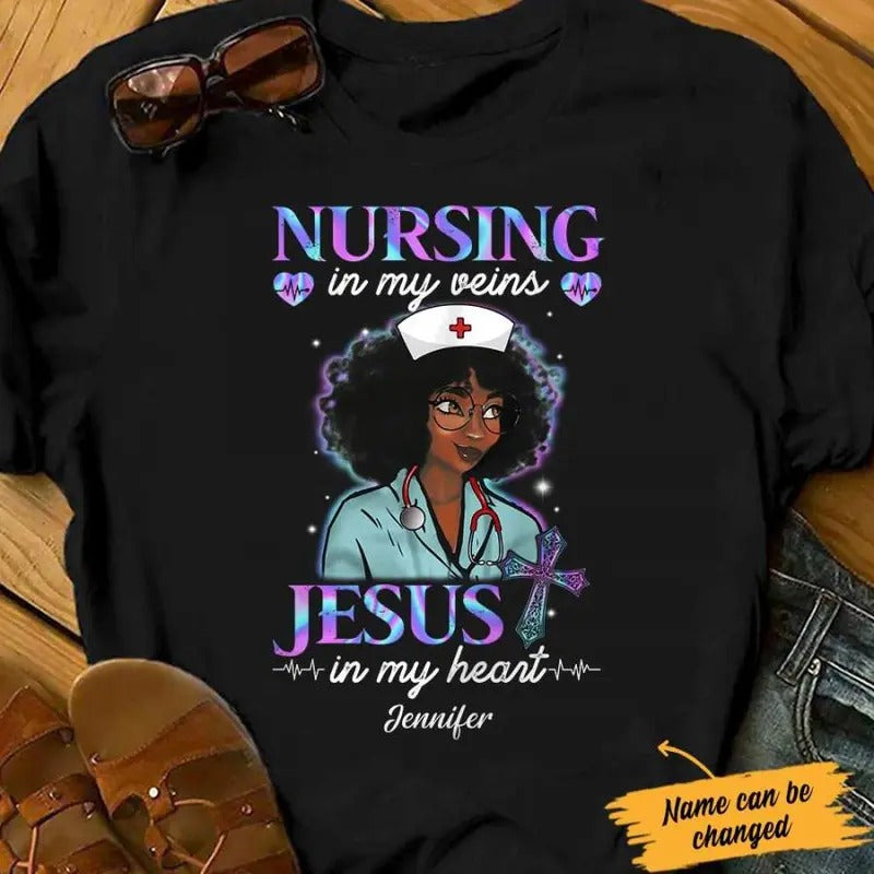 Personalized Nursing in Vein Jesus in Heart BWA T Shirt JL242 28O34 Hoodie, Sweatshirt | GrindPrints.com