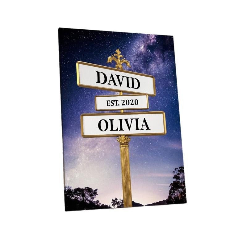 Personalized Street Sign Canvas Any Names Print, Custom Street Sign Print, Gift For Anniversary Wedding Birthday Print...