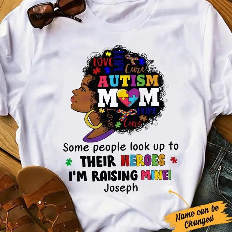 Personlized Autism Mom BWA Raising Her Hero T Shirt AG52 29O34 Hoodie, Sweatshirt | GrindPrints.com