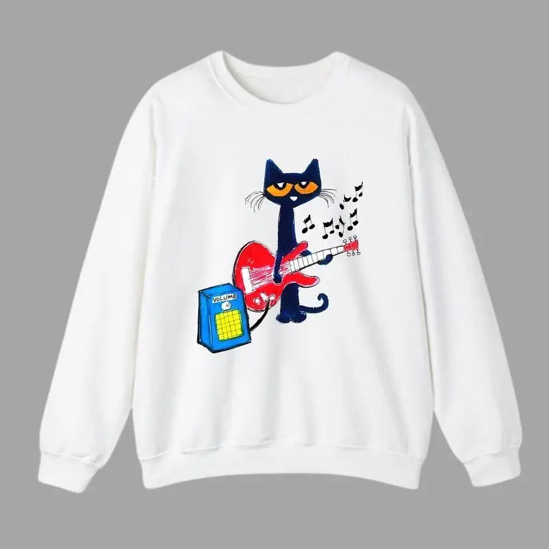Pete the Cat Playing Guitar Shirt, Baby Tee Graphic Sweatshirt, Unisex Shirt Menswear Top Womenswear Hoodie | GrindPrints.com