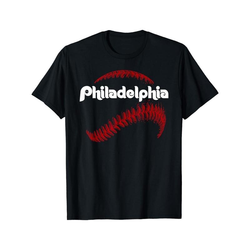 Philly Baseball Theme Vintage Print Crew Neck T-Shirt, 100% Cotton, Medium Stretch, Geometric Pattern, Regular Fit, Short...