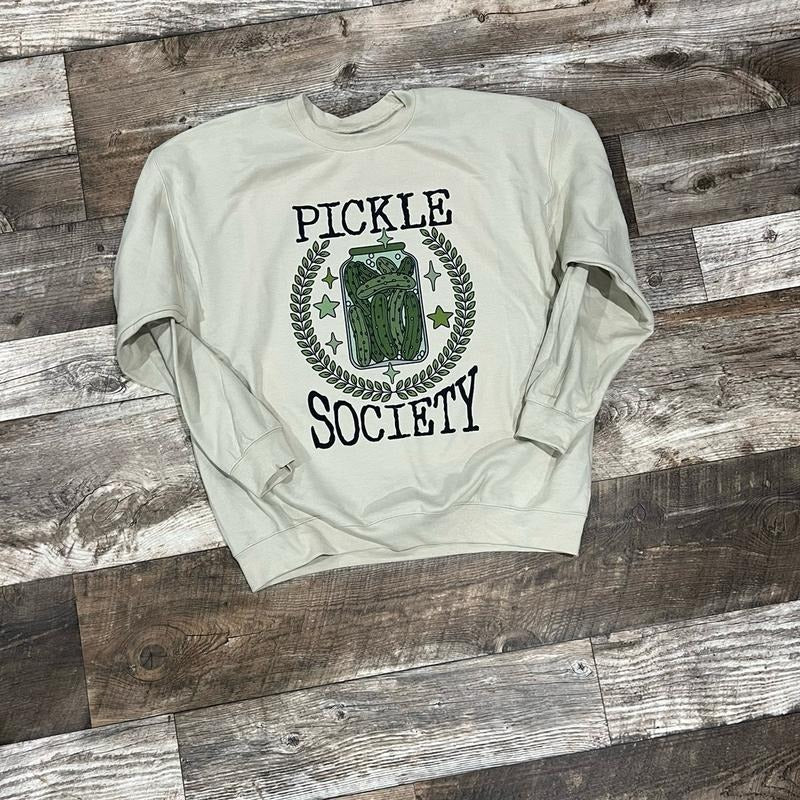Pickle Society Tan Crewneck Sweater  - Unisex Fit - Cotton sweatshirt T-Shirts, Hoodie | GrindPrints.com