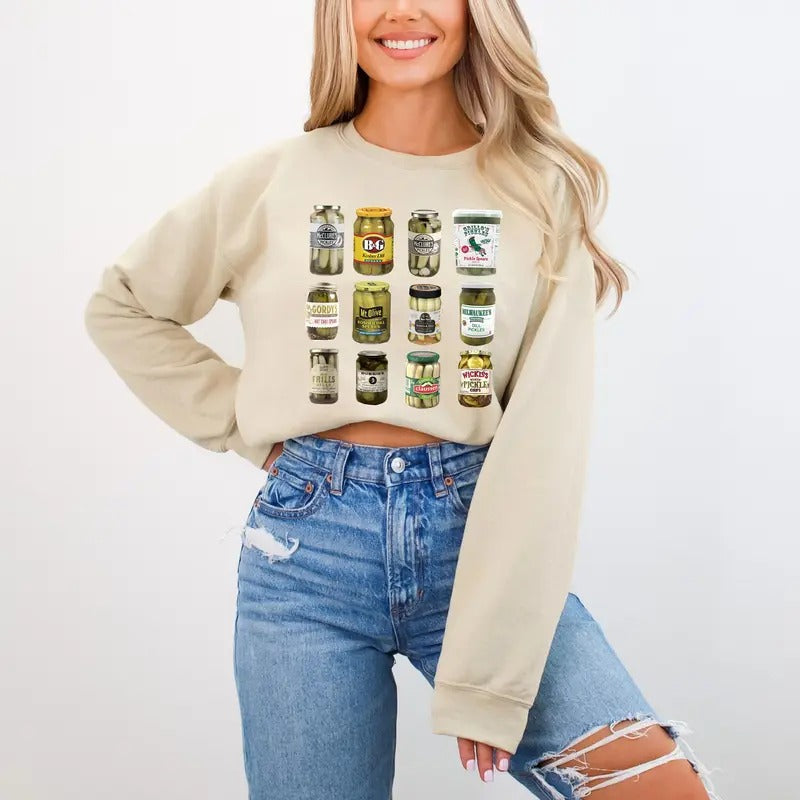 Pickle Sweatshirt, Retro Pickle Sweater, Vintage Canned Pickles Crewneck, Pickle Jar Shirt, Vintage Sweatshirt, Women...