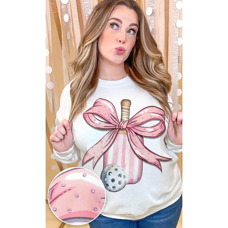 Pickleball Pink Bow Rhinestone Graphic Sweatshirt T-Shirts, Hoodie | GrindPrints.com