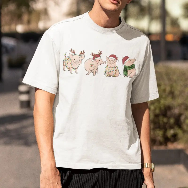 Pig Christmas T Shirt, Funny Christmas Shirt, Pig Christmas Shirt, Christmas Crewneck, Holiday Shirt, New Year Shirts,...