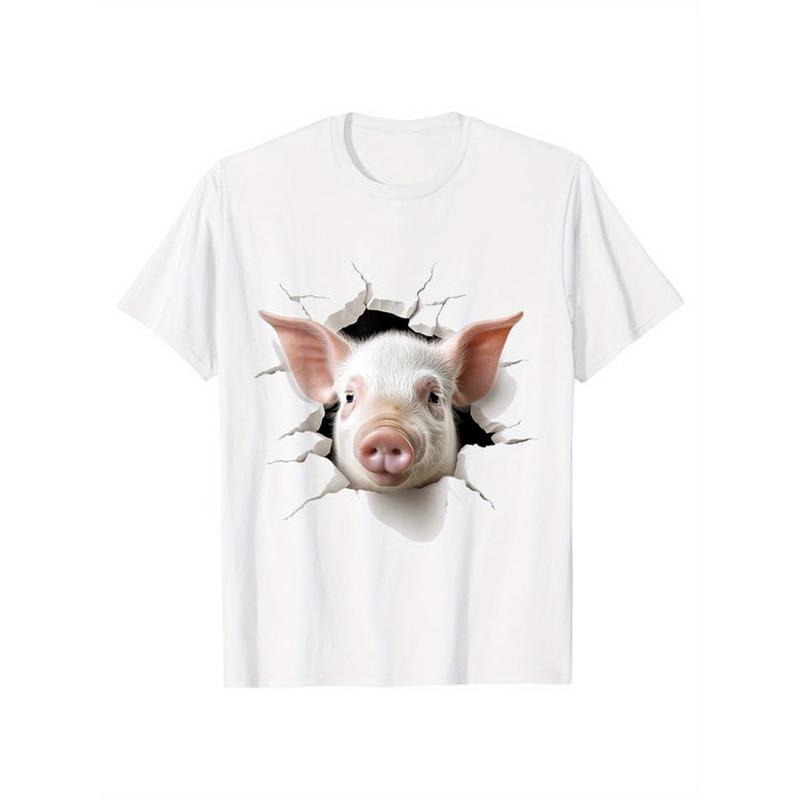 Pig Print, Men's Cotton T-shirt, Graphic Tee Men's Outdoor Clothes, Men's Clothing, Casual Short Sleeve Crew Neck...
