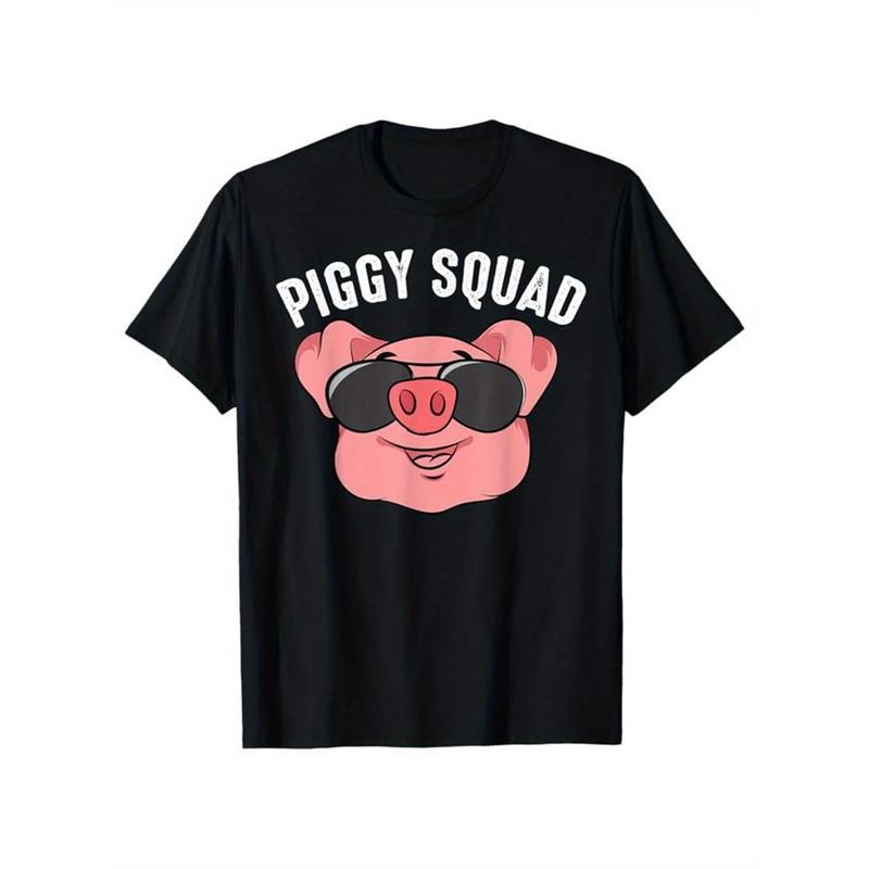 Pig Print, Men's Cotton T-shirt, Graphic Tee Men's Outdoor Clothes, Men's Clothing, Casual Short Sleeve Crew Neck...