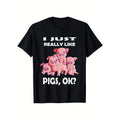 Pig Print, Men's Cotton T-shirt, Graphic Tee Men's Outdoor Clothes, Men's Clothing, Casual Short Sleeve Crew Neck...