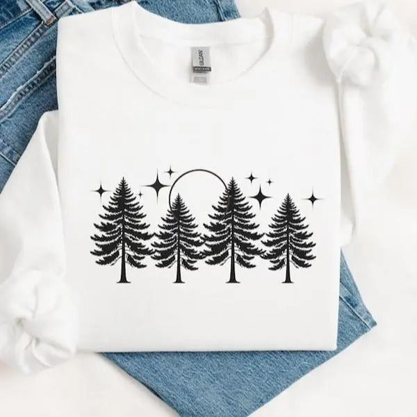 Pine Tree Hooded Sweatshirt, Cozy Forest Hoodie, Nature-Inspired Pullover, Unisex Outdoor Adventure Sweatshirt T-Shirts