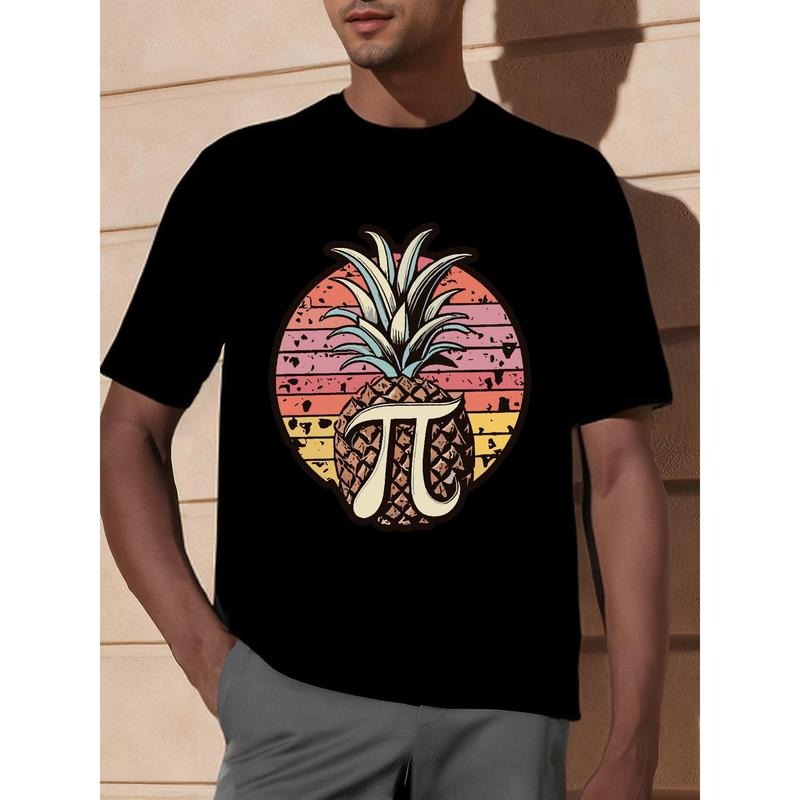 Pineapple Pi Print T Shirt, Tees For Men, Casual Short Sleeve T-shirt For Summer made in usa Hoodie, Sweatshirt