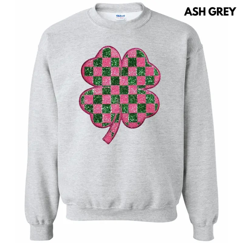Pink & Green Checkered Shamrock Patch Sweatshirt T-Shirts, Hoodie | GrindPrints.com
