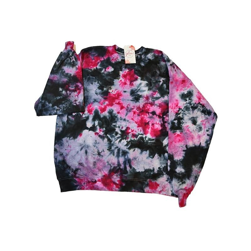 Pink And Black Tie Dye Crewneck Sweatshirt Fashion Hand Dyed Ice Dyed Streetwear T-Shirts, Hoodie | GrindPrints.com