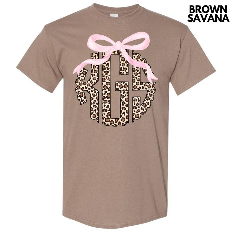 Pink Bow Cheetah Monogram Gildan Short Sleeve T-Shirt 'NLB' Hoodie, Sweatshirt | GrindPrints.com