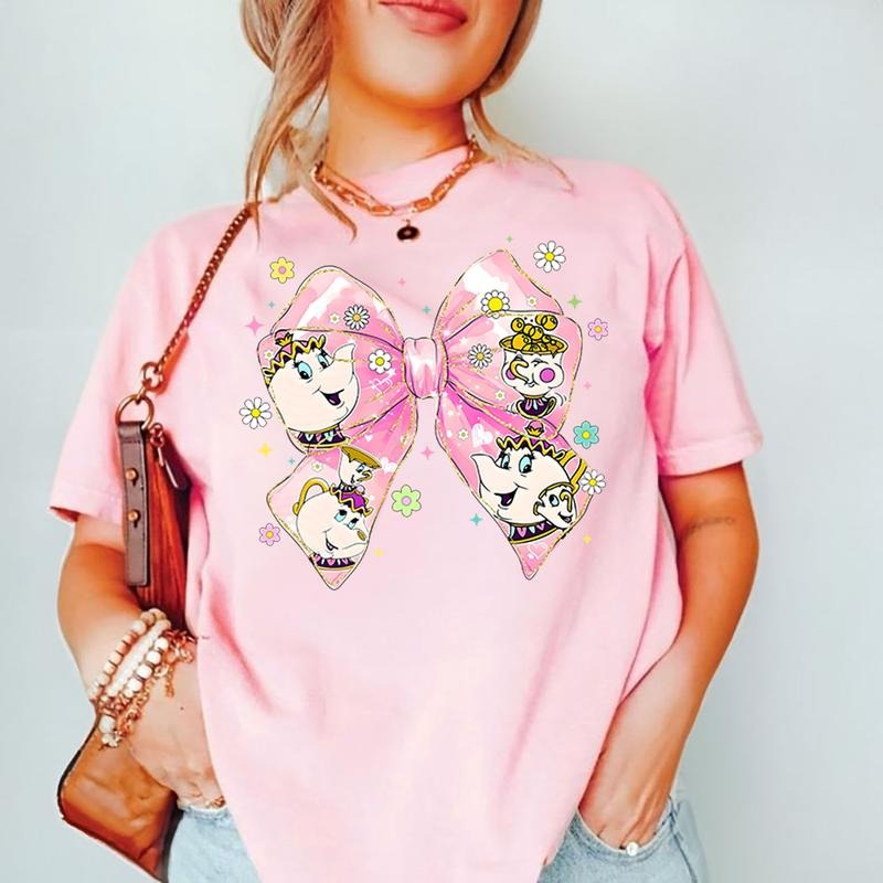 Pink Bow Mrs. Potts & Chip T-Shirt – Cute Beauty and the Beast Inspired Tee Hoodie, Sweatshirt | GrindPrints.com