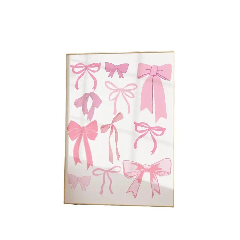 Pink Bow Pattern Coquette Hair Ribbon Pink Decor, Preppy Aesthetic Balletcore Print, Trendy Romantic Dorm Decor Nursery...