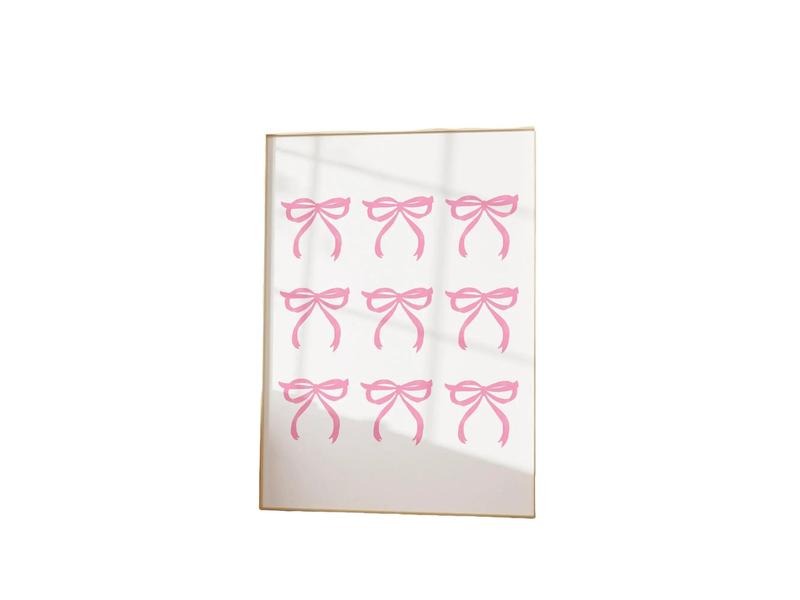 Pink Bow Print, Coquette Hair Ribbon Coastal Cowgirl Decor, Preppy Aesthetic Balletcore Poster, Cottagecore Dorm Decor...