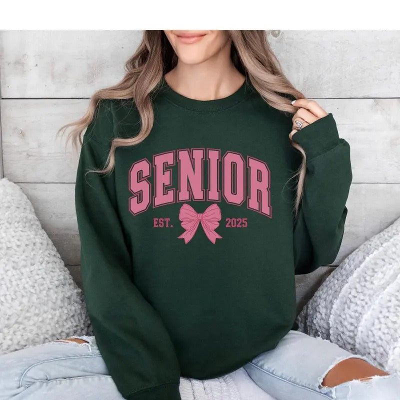 Pink Bow Senior 2025 Sweatshirt, Bow Sweatshirt, Back to School Sweatshirt, Graduate 2025 Shirt Casual Collar Cotton...