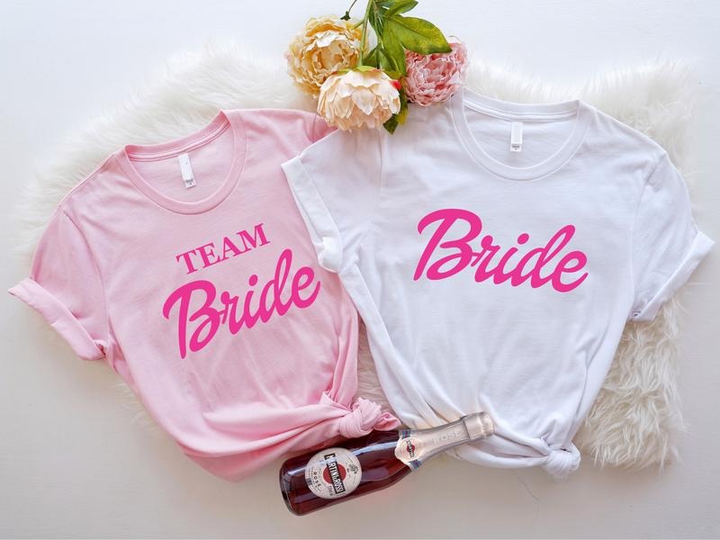 Pink Bridesmaid Party Shirt, Bride T-shirt, Matching Bridesmaid Tee, Hen Party Shirt, Wedding Party Gift Shirt, Bridal...