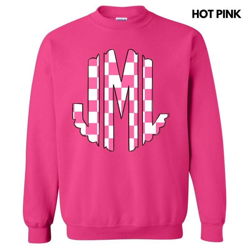 Pink Checker Monogram Sweatshirt 'NLB' T-Shirts, Hoodie | GrindPrints.com