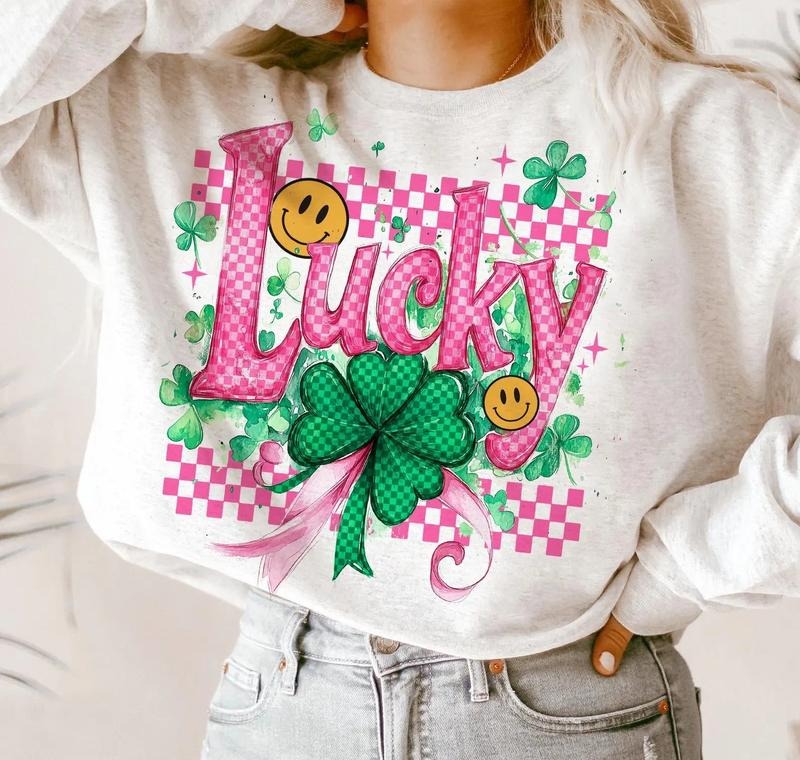 Pink Checkered Lucky DTF Transfers - THIS IS NOT A SHIRT Hoodie, Sweatshirt | GrindPrints.com