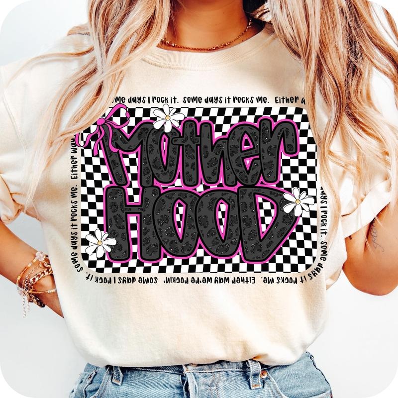 Pink Checkered Motherhood Coquette T-Shirt, Some Days I Rock It T-Shirt, Funny Mom Sarcastic T-Shirt, Mama T-Shirt, Mom...