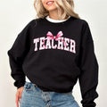 Pink Coquette Bow Teacher Sweatshirt, Varsity Teacher Crewneck, Coquette Bow Sweater, Teacher Gift Shirt, Back To School...