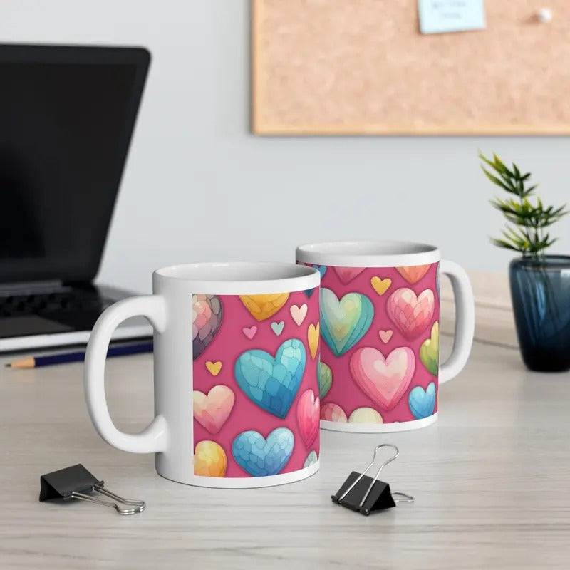Pink Facetted pattern Valentines Heart Love Ceramic Coffee Cups, 11oz by StormCandyCo T-Shirts, Hoodie, Sweatshirt