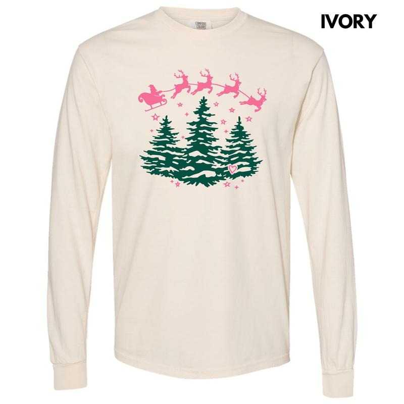 Pink Flying Santa Christmas Long Sleeve Comfort Colors T-Shirt 'NLB' Hoodie, Sweatshirt | GrindPrints.com