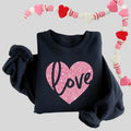 Pink Glitter Heart Sweatshirt, Womens Valentines Day Sweater, Glitter Heart Valentine Sweatshirt,mommy me love sweatshirt...