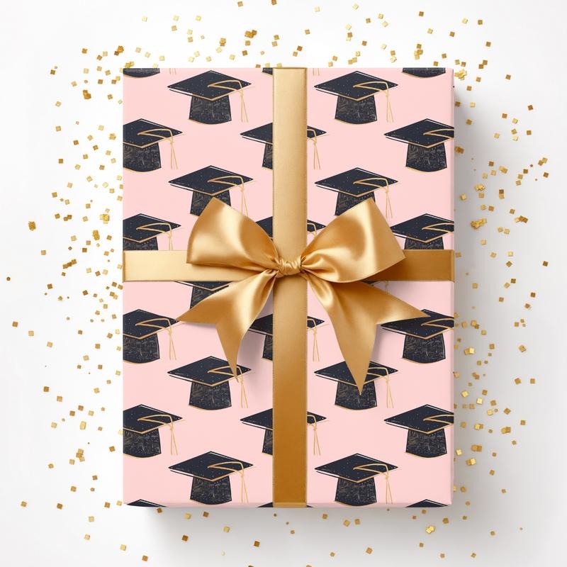 Pink Graduation Cap Wrapping Paper T-Shirts, Hoodie, Sweatshirt | GrindPrints.com