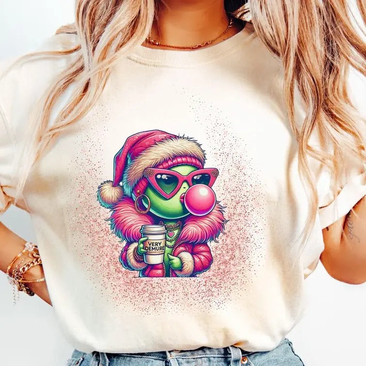 Pink Grinchhhh Girl Blowing Bubble Tee, Funny Shirt Hoodie, Sweatshirt | GrindPrints.com