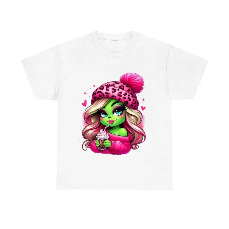 Pink Heart Grin Lady Christmas Shirt, Christmas Cute Tee Hoodie, Sweatshirt | GrindPrints.com