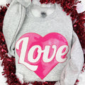 Pink Heart Sequin Patch Sweatshirt -- ASH GREY T-Shirts, Hoodie | GrindPrints.com